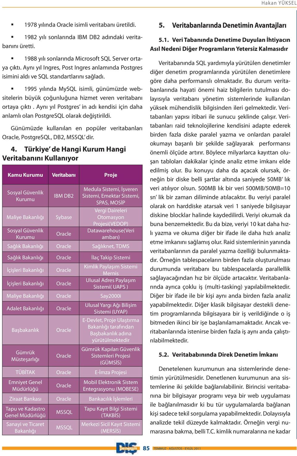 Aynı yıl Postgres in adı kendisi için daha anlamlı olan PostgreSQL olarak değiştirildi. Günümüzde kullanılan en popüler veritabanları, PostgreSQL, DB2, MSSQL dir. 4.