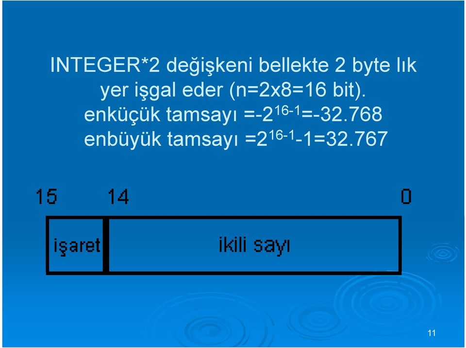 enküçük tamsayı =-2 16-1 =-32.