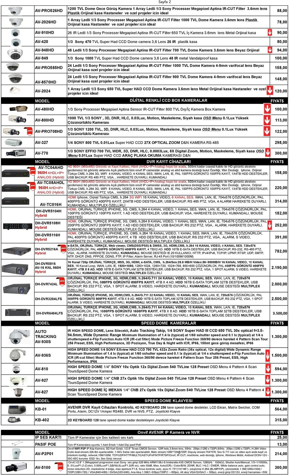 6mm lens Plastik Orijinal kasa Hastaneler ve ozel projeler icin ideal 88,00 78,00 AV-910HD 26 IR Ledli 1/3 Sony Processer Megapixel Aptina IR-CUT Filter 650 TVL İç Kamera 3.