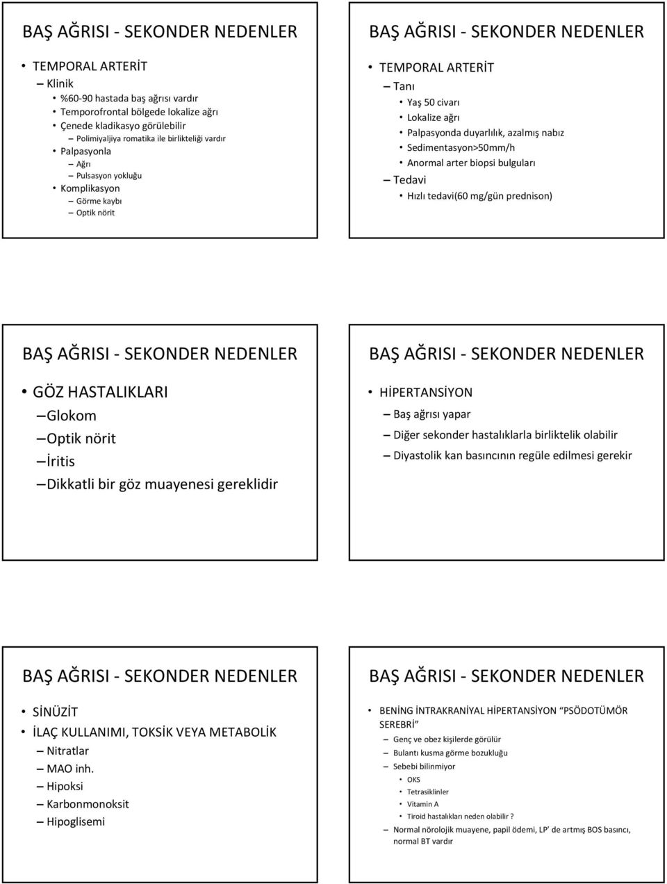 tedavi(60 mg/gün prednison) GÖZ HASTALIKLARI Glokom Optik nörit İritis Dikkatli bir göz muayenesi gereklidir HİPERTANSİYON Baş ağrısı yapar Diğer sekonder hastalıklarla birliktelik olabilir