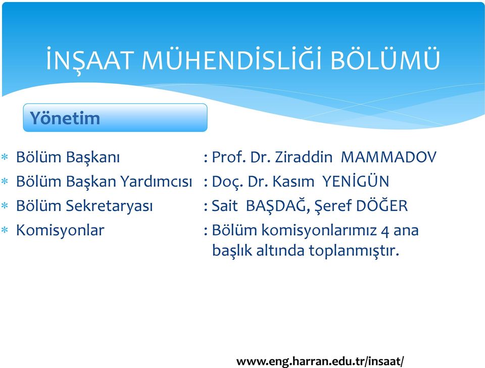 Kasım YENİGÜN Bölüm Sekretaryası Komisyonlar : Sait