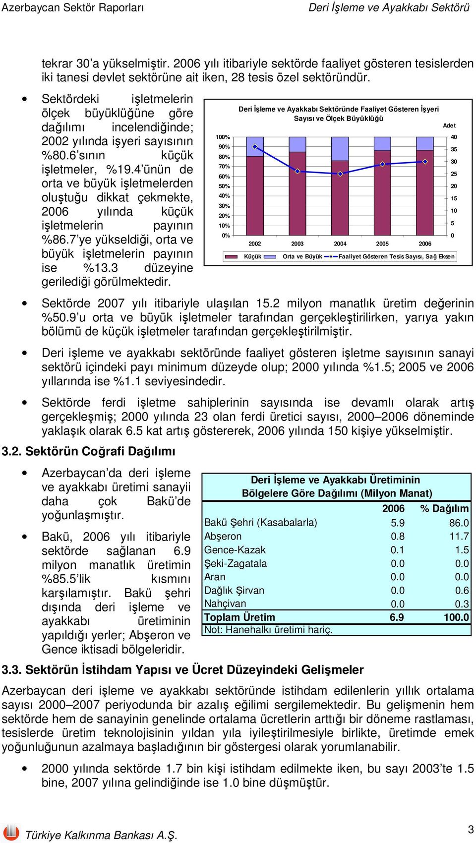 4 ünün de orta ve büyük işletmelerden oluştuğu dikkat çekmekte, 2006 yılında küçük işletmelerin payının %86.7 ye yükseldiği, orta ve büyük işletmelerin payının ise %13.