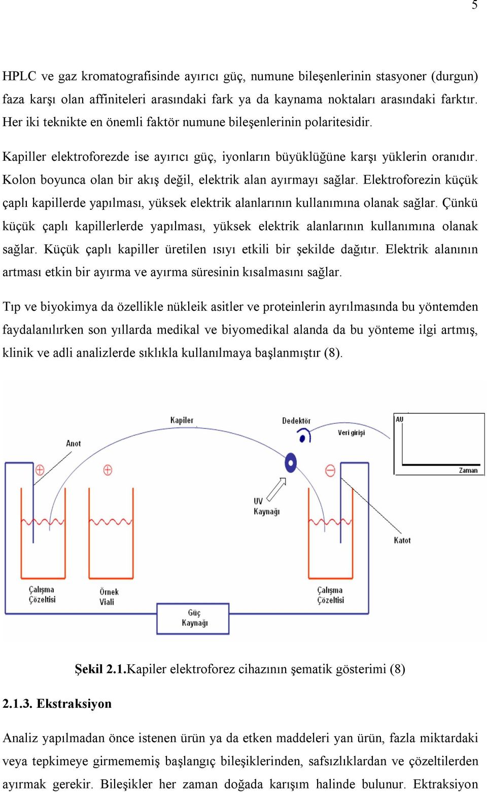 Kolon boyunca olan bir akış değil, elektrik alan ayırmayı sağlar. Elektroforezin küçük çaplı kapillerde yapılması, yüksek elektrik alanlarının kullanımına olanak sağlar.