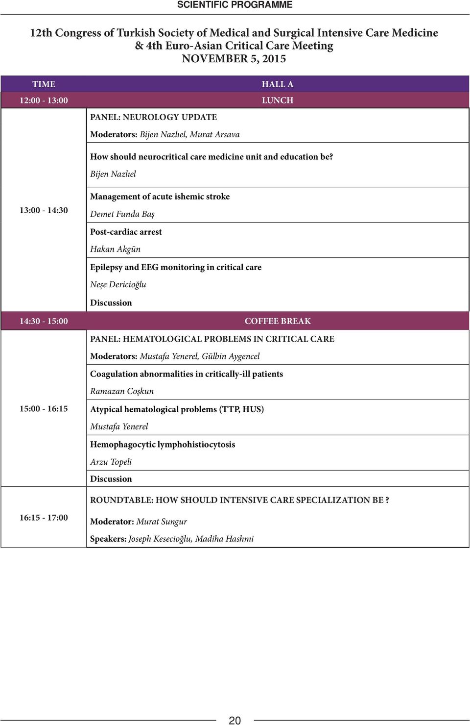 Bijen Nazlıel 3:00-4:30 Management of acute ishemic stroke Demet Funda Baş Post-cardiac arrest Hakan Akgün Epilepsy and EEG monitoring in critical care Neşe Dericioğlu Discussion 4:30-5:00 COFFEE