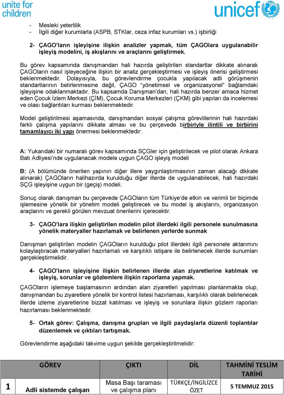 Bu görev kapsamında danışmandan hali hazırda geliştirilen standartlar dikkate alınarak ÇAGOların nasıl işleyeceğine ilişkin bir analiz gerçekleştirmesi ve işleyiş önerisi geliştirmesi beklenmektedir.