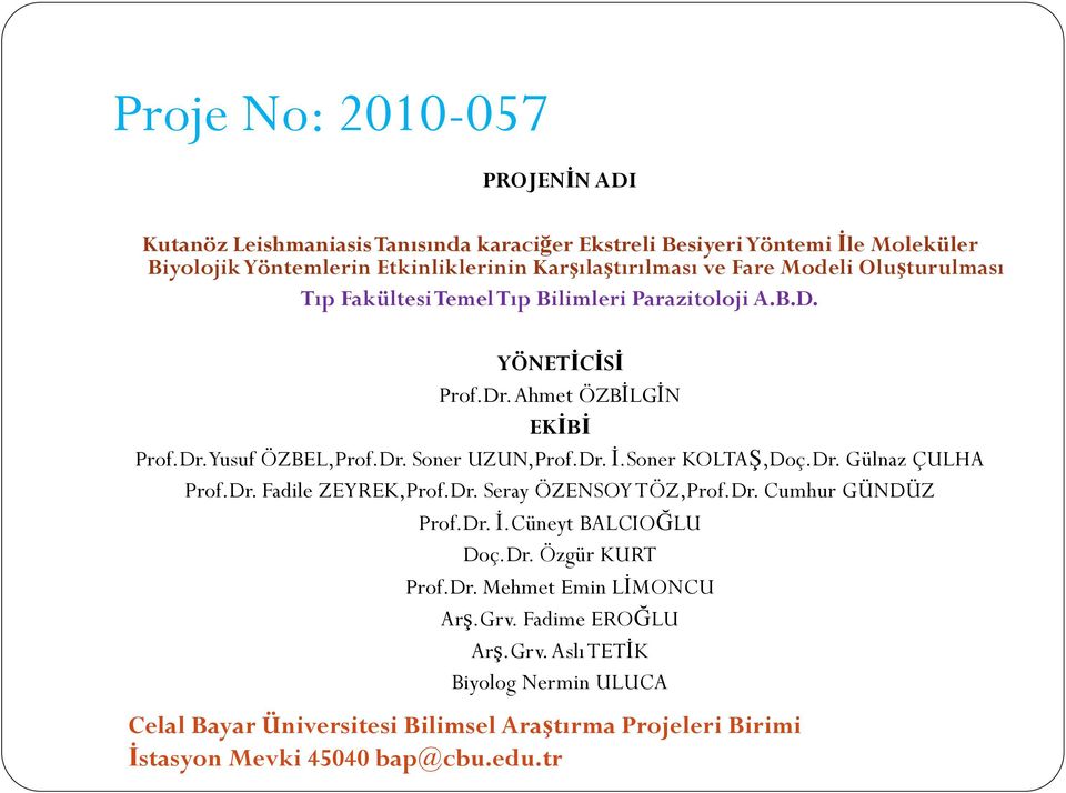 Ahmet ÖZBİLGİN EKİBİ Prof.Dr. Yusuf ÖZBEL,Prof.Dr. Soner UZUN,Prof.Dr. İ.Soner KOLTAŞ,Doç.Dr. Gülnaz ÇULHA Prof.Dr. Fadile ZEYREK,Prof.Dr. Seray ÖZENSOY TÖZ,Prof.