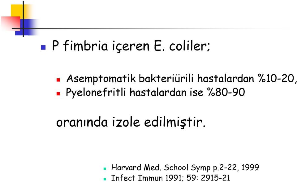 %10-20, Pyelonefritli hastalardan ise %80-90