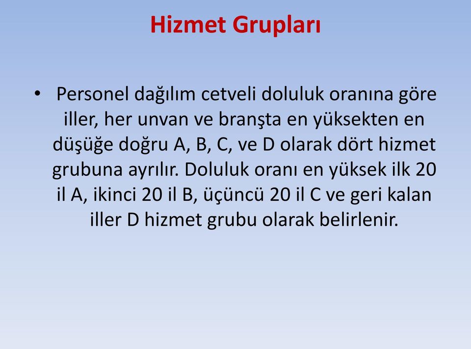 hizmet grubuna ayrılır.