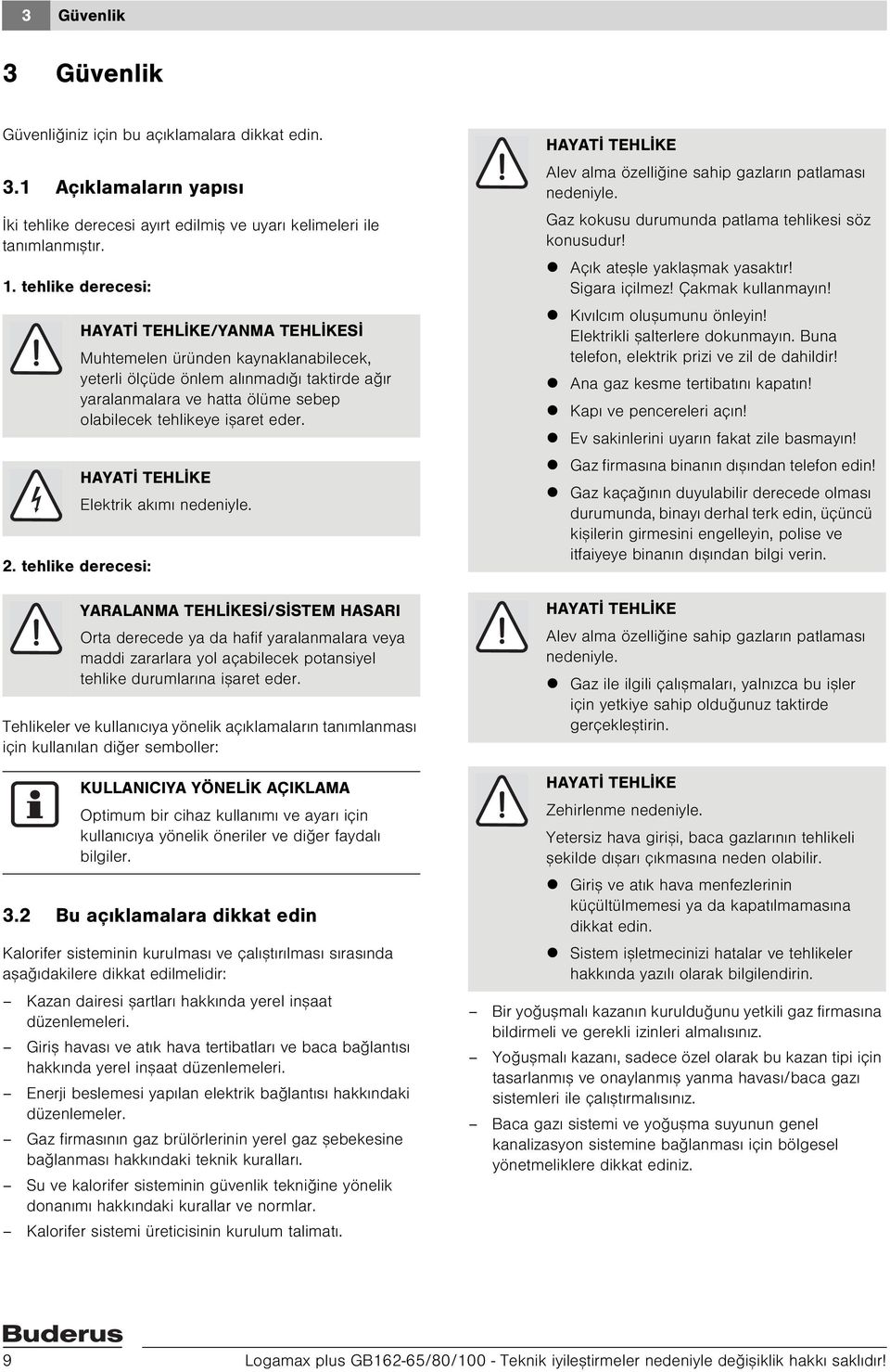 eder. 2. tehlike derecesi: HAYATÝ TEHLÝKE Elektrik akýmý nedeniyle.