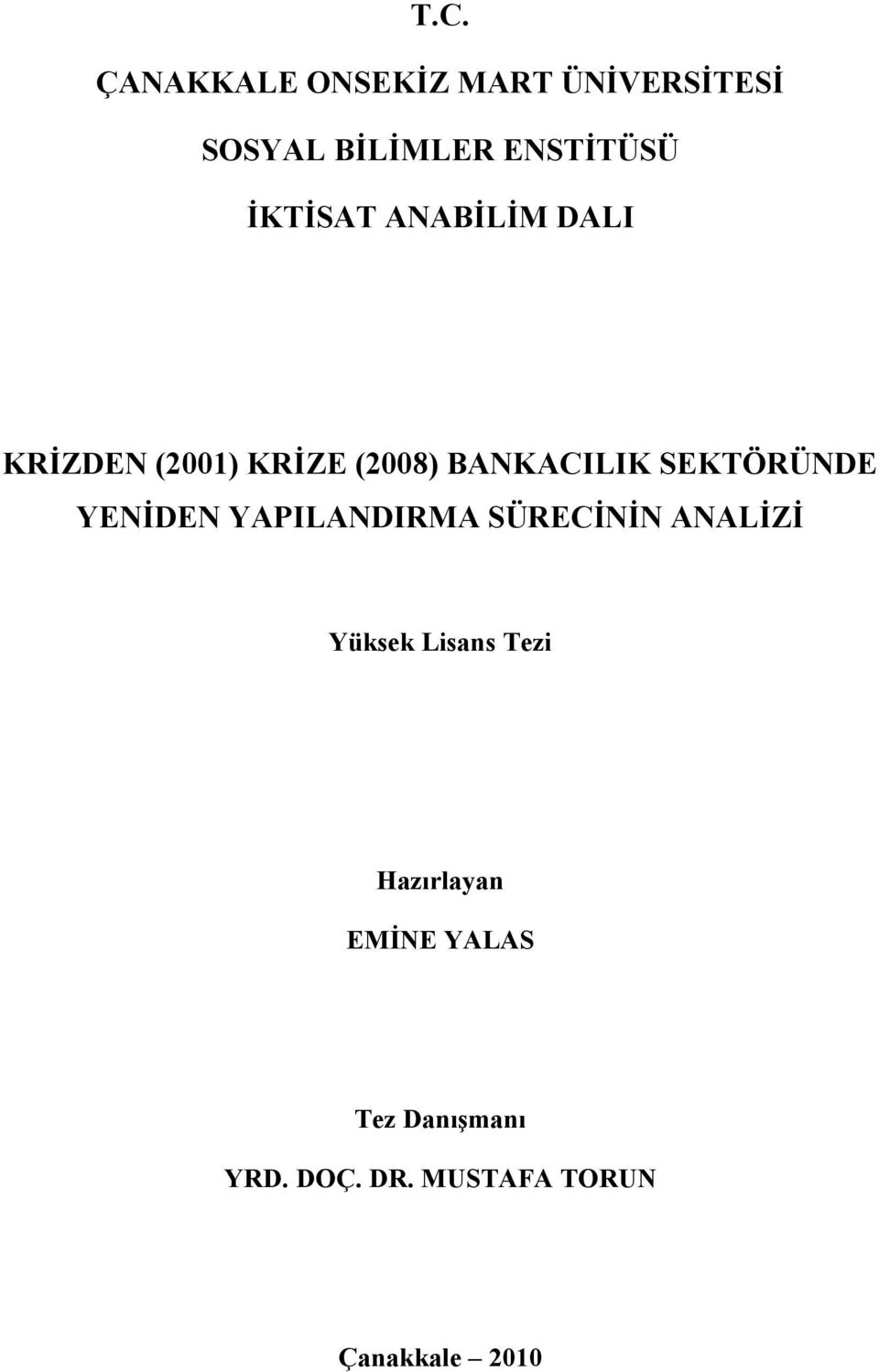 SEKTÖRÜNDE YENİDEN YAPILANDIRMA SÜRECİNİN ANALİZİ Yüksek Lisans Tezi