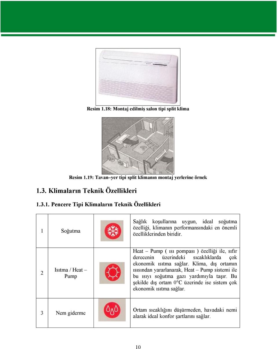 Klima, dış ortamın ısısından yararlanarak, Heat Pump sistemi ile bu ısıyı soğutma gazı yardımıyla taşır. Bu şekilde dış ortam 0 C üzerinde ise sistem çok ekonomik ısıtma sağlar.