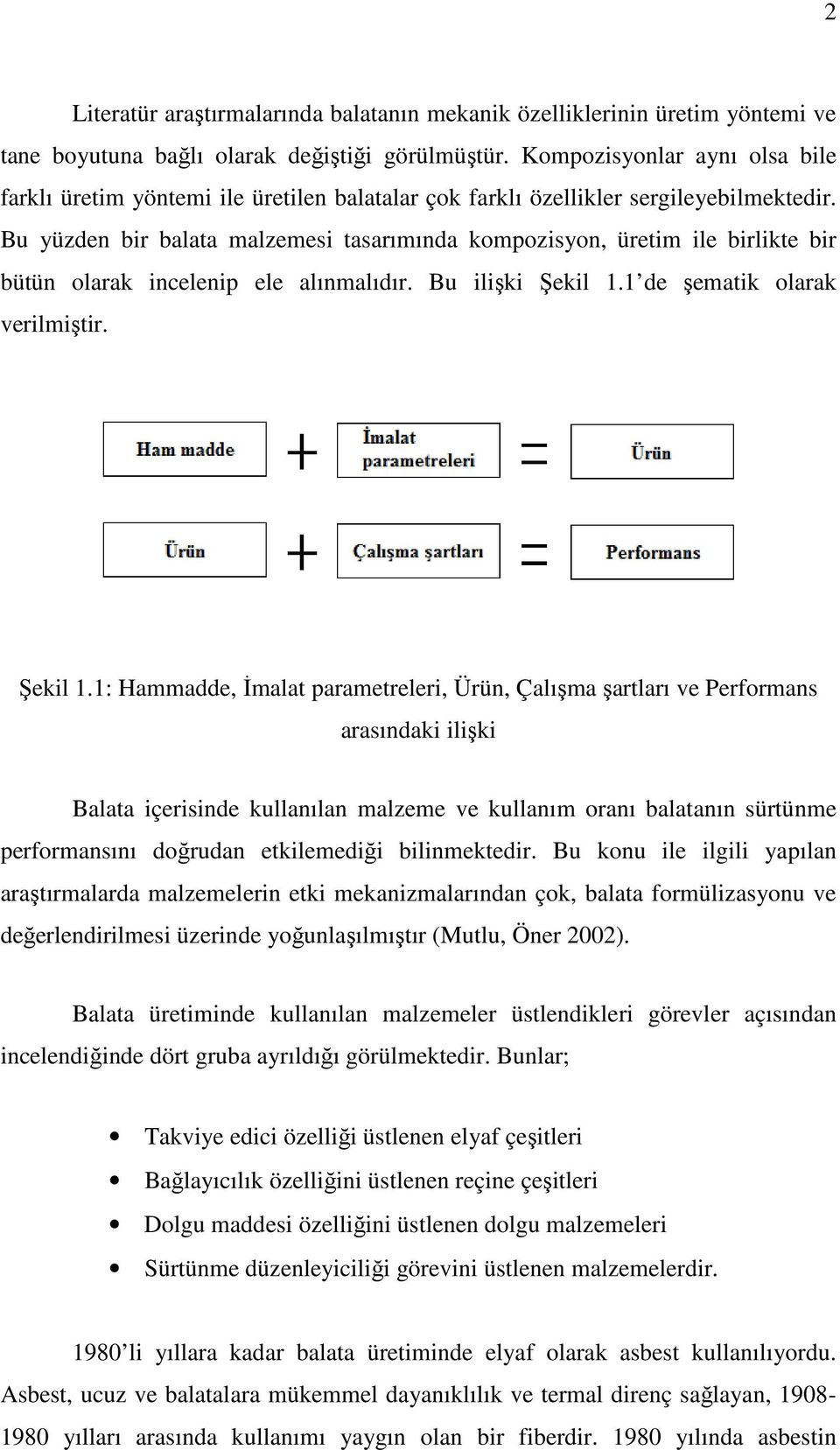 Bu yüzden bir balata malzemesi tasarımında kompozisyon, üretim ile birlikte bir bütün olarak incelenip ele alınmalıdır. Bu ilişki Şekil 1.