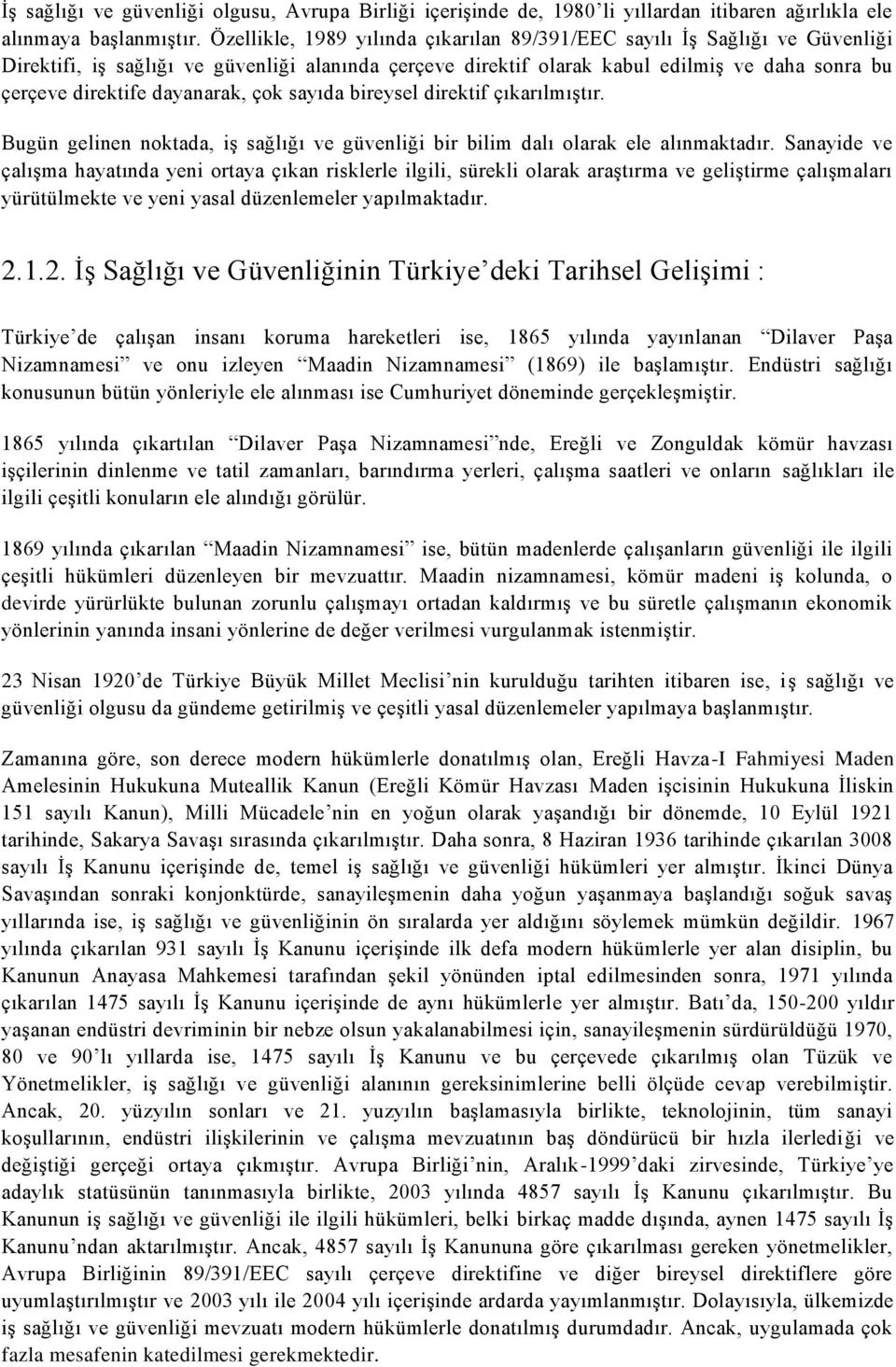 dayanarak, çok sayıda bireysel direktif çıkarılmıģtır. Bugün gelinen noktada, iģ sağlığı ve güvenliği bir bilim dalı olarak ele alınmaktadır.