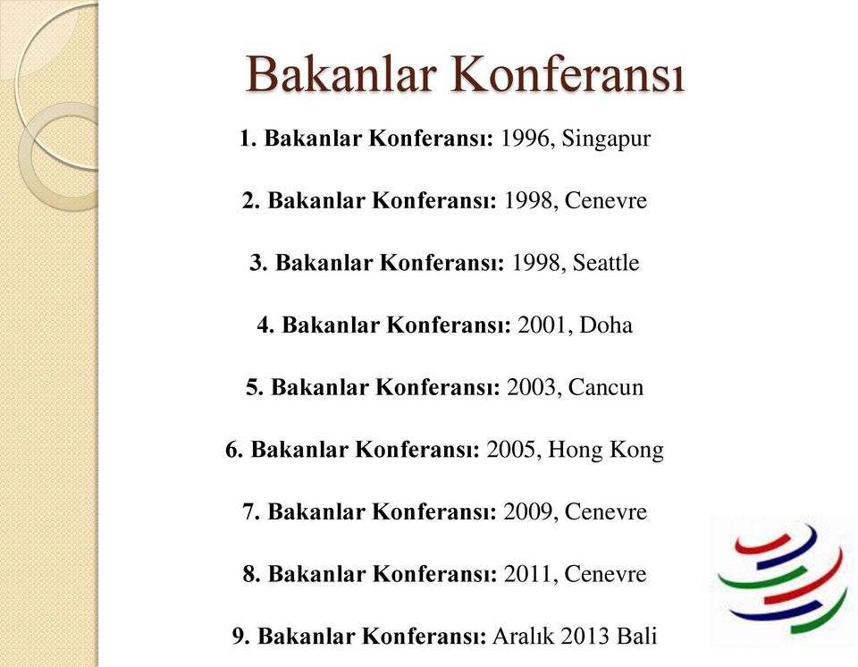 Bakanlar Konferansı: 2001, Doha 5. Bakanlar Konferansı: 2003, Cancun 6.