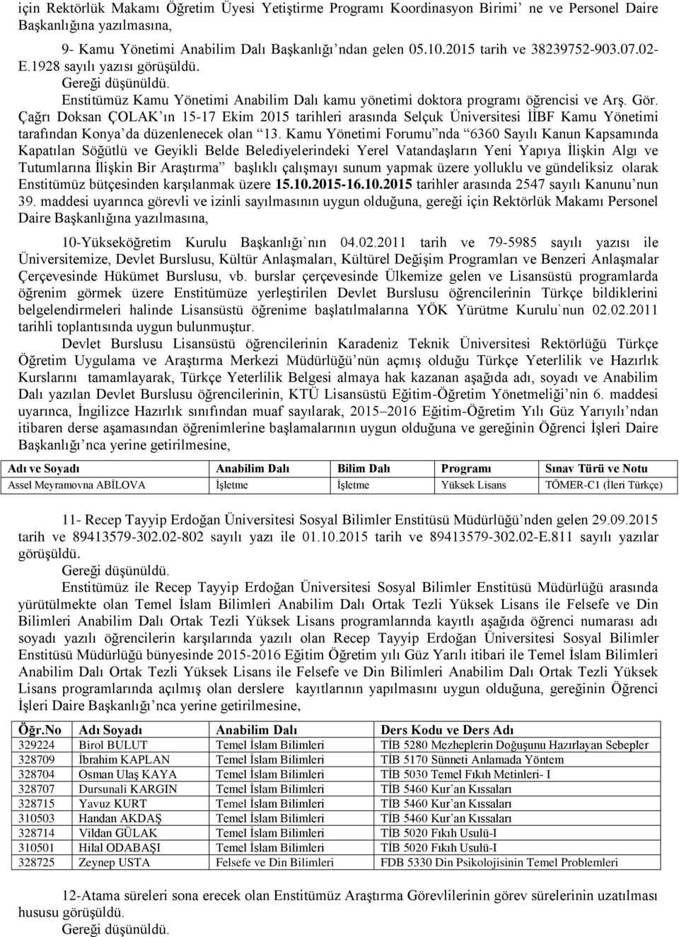 Çağrı Doksan ÇOLAK ın 15-17 Ekim 2015 tarihleri arasında Selçuk Üniversitesi İİBF Kamu Yönetimi tarafından Konya da düzenlenecek olan 13.