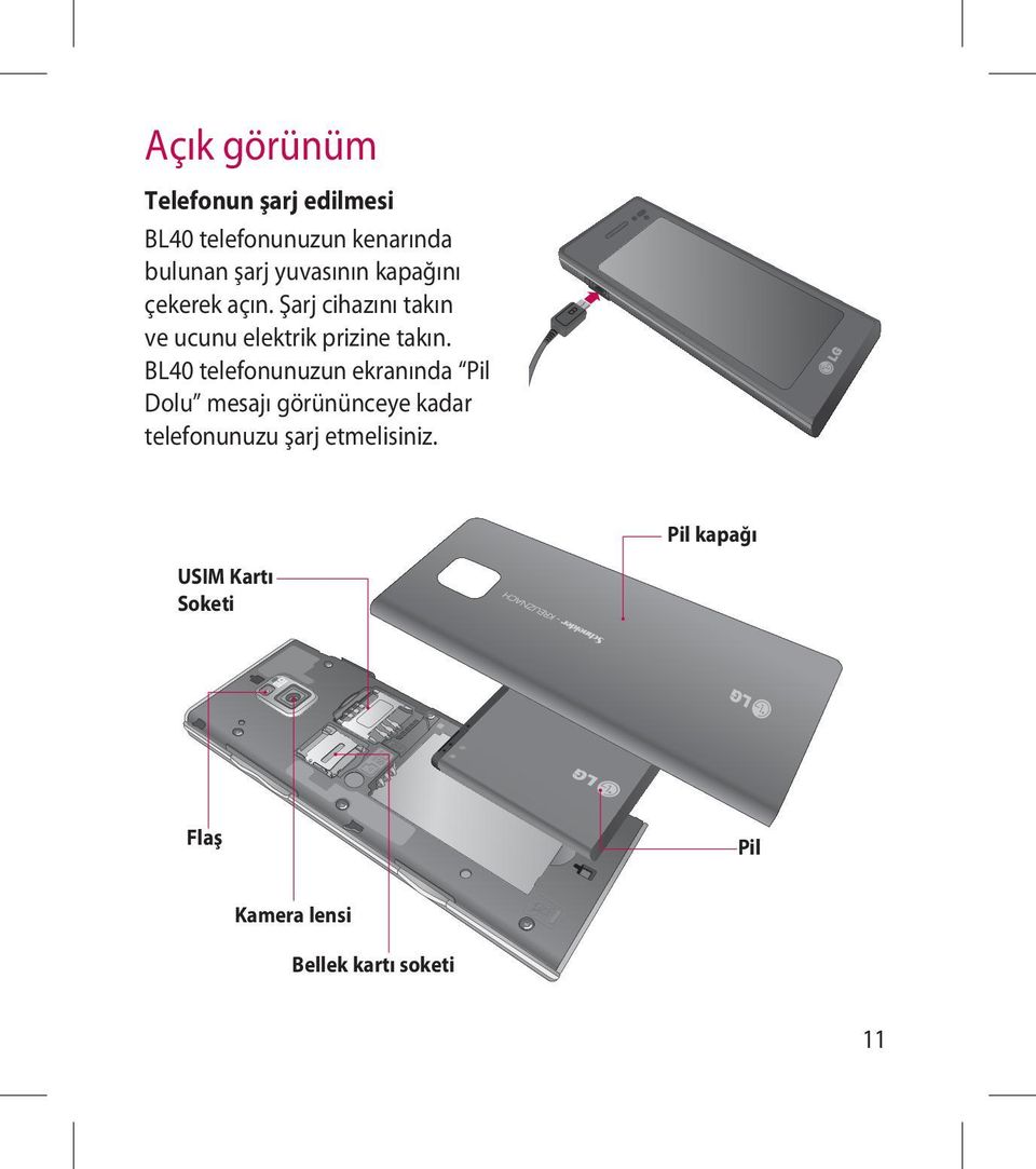 Şarj cihazını takın ve ucunu elektrik prizine takın.