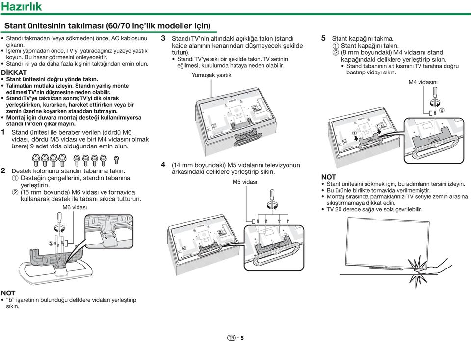 Standın yanlış monte edilmesi TV nin düşmesine neden olabilir.