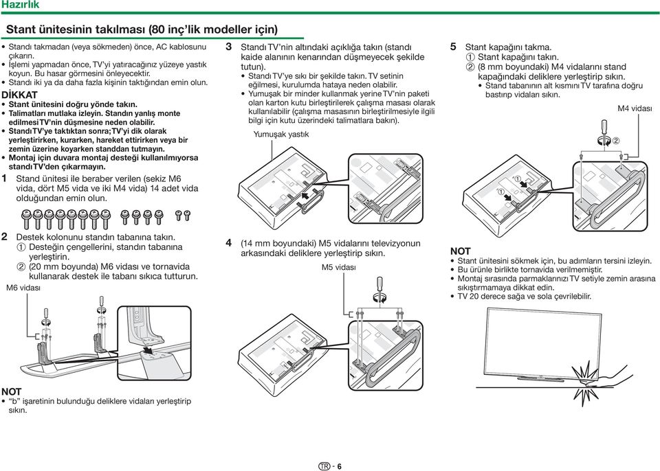 Standın yanlış monte edilmesi TV nin düşmesine neden olabilir.