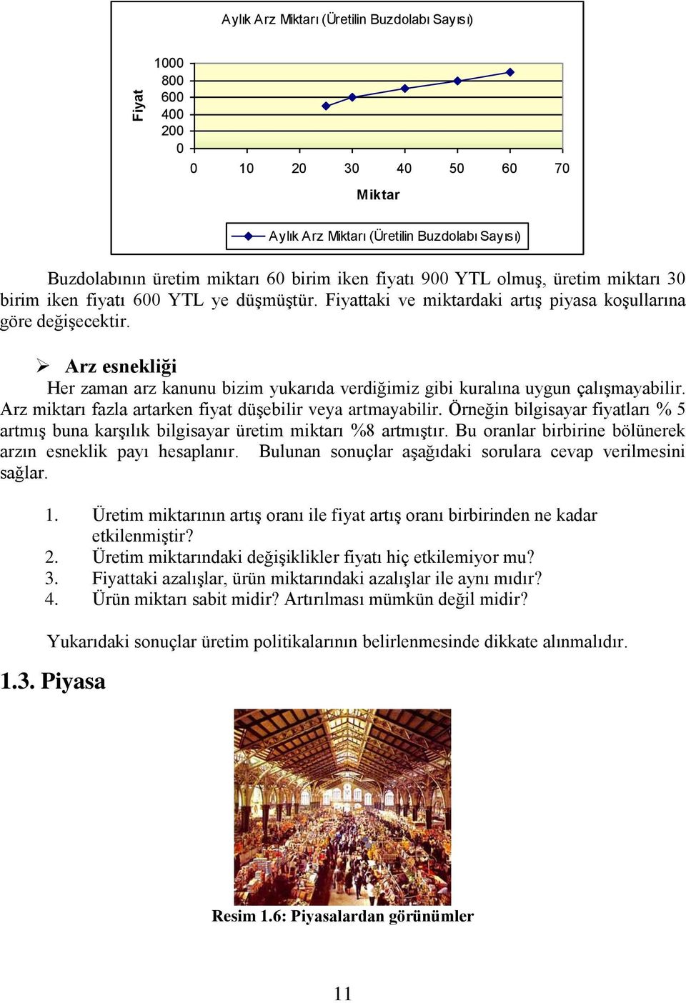 Arz miktarı fazla artarken fiyat düģebilir veya artmayabilir. Örneğin bilgisayar fiyatları % 5 artmıģ buna karģılık bilgisayar üretim miktarı %8 artmıģtır.