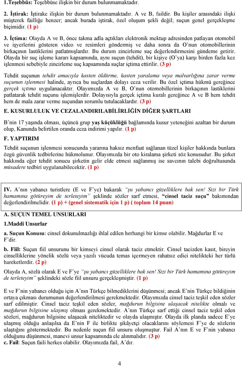 İçtima: Olayda A ve B, önce takma adla açtıkları elektronik mektup adresinden patlayan otomobil ve işyerlerini gösteren video ve resimleri göndermiş ve daha sonra da O nun otomobillerinin birkaçının