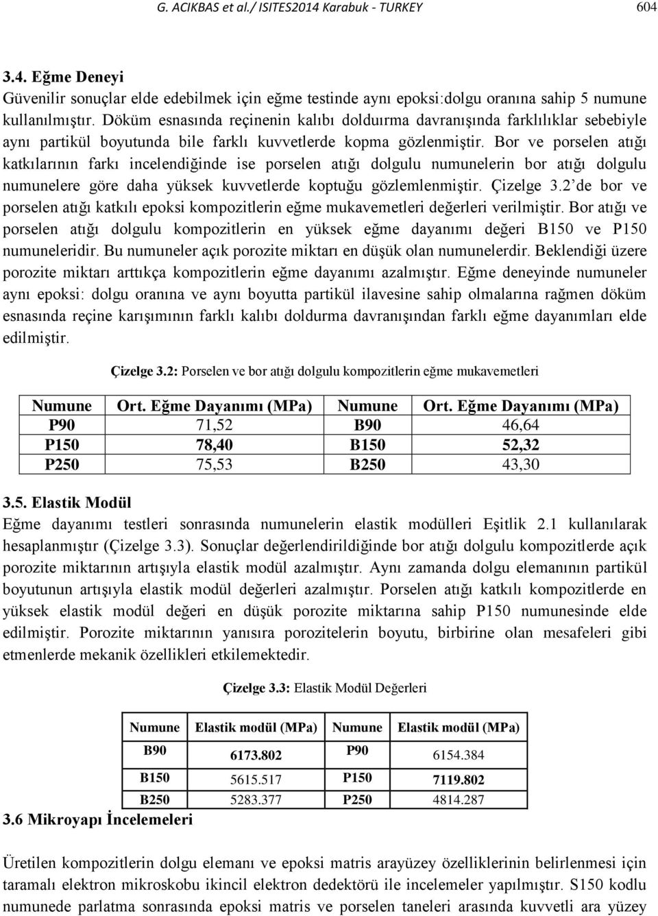 Bor ve porselen atığı katkılarının farkı incelendiğinde ise porselen atığı dolgulu numunelerin bor atığı dolgulu numunelere göre daha yüksek kuvvetlerde koptuğu gözlemlenmiştir. Çizelge 3.