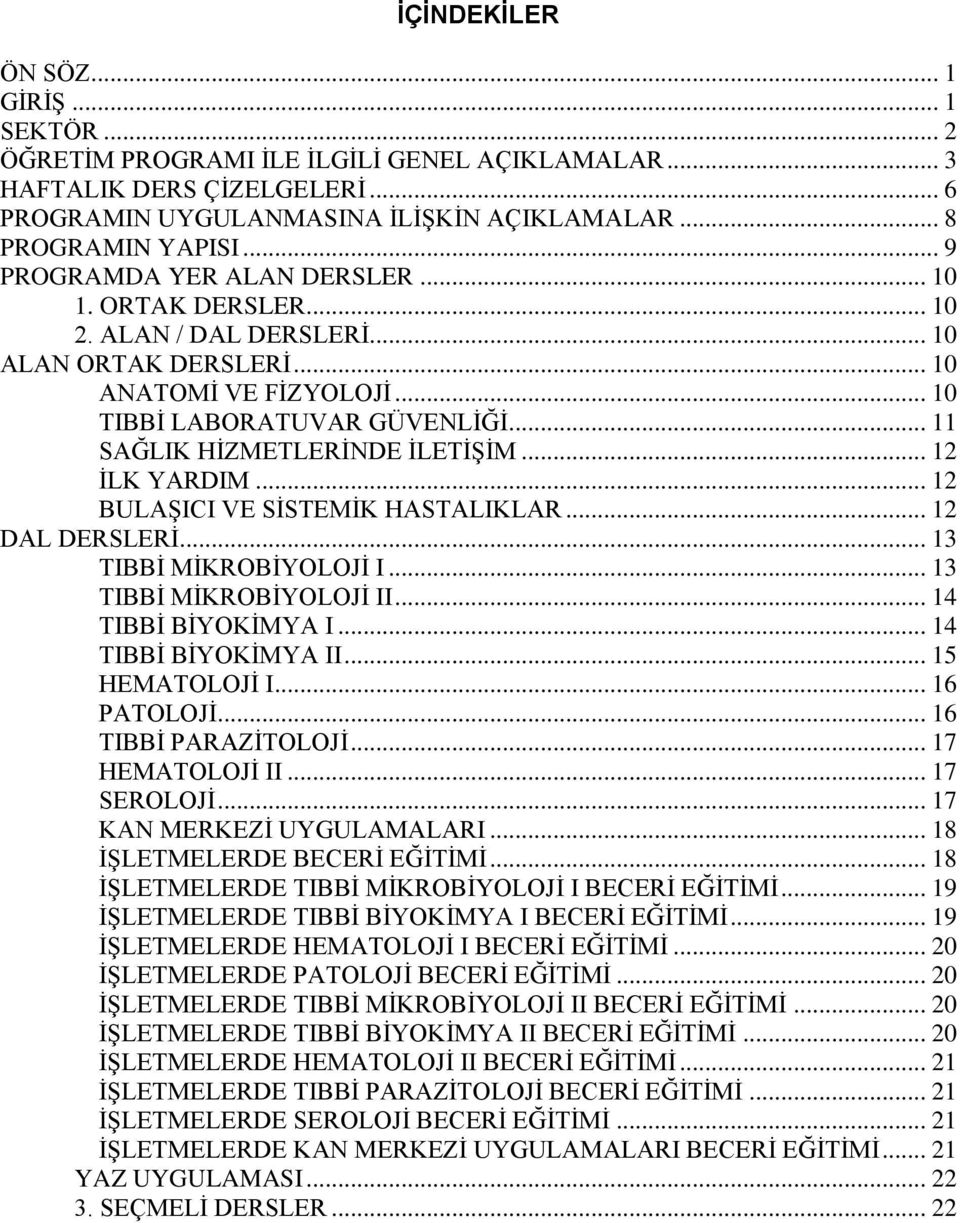 .. 11 SAĞLIK HİZMETLERİNDE İLETİŞİM... 12 İLK YARDIM... 12 BULAŞICI VE SİSTEMİK HASTALIKLAR... 12 DAL DERSLERİ... 13 TIBBİ MİKROBİYOLOJİ I... 13 TIBBİ MİKROBİYOLOJİ II... 14 TIBBİ BİYOKİMYA I.