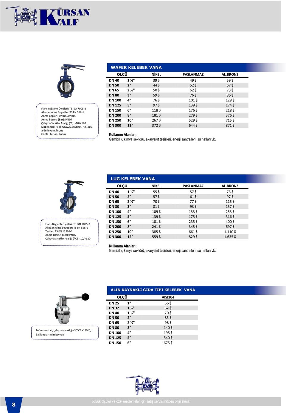 BRONZ DN 40 1 ½" 39 $ 49 $ 59 $ DN 50 2" 44 $ 52 $ 67 $ DN 65 2 ½" 50 $ 62 $ 73 $ DN 80 3" 59 $ 76 $ 86 $ DN 100 4" 76 $ 101 $ 128 $ DN 125 5" 97 $ 139 $ 174 $ DN 150 6" 118 $ 176 $ 218 $ DN 200 8"