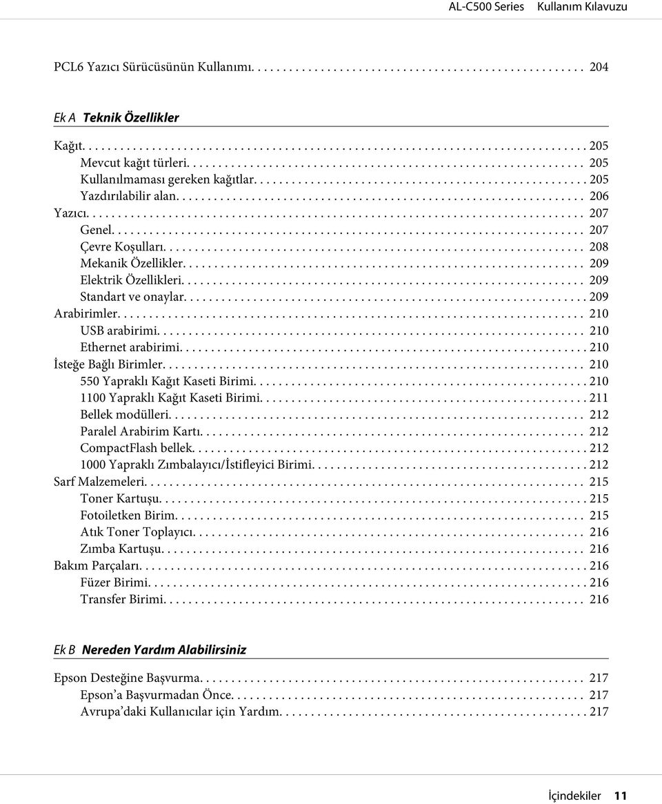 .. 210 550 Yapraklı Kağıt Kaseti Birimi.... 210 1100 Yapraklı Kağıt Kaseti Birimi.... 211 Bellek modülleri.... 212 Paralel Arabirim Kartı... 212 CompactFlash bellek.