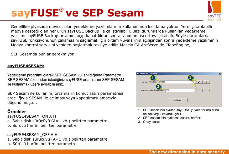 Böyle durumlarda sayfuse fonksiyonunun çalışmasını sağlamak için ortam yuvalarının açılışından sonra yedekleme yazılımının Medya kontrol servisini yeniden başlatmak tavsiye edilir.