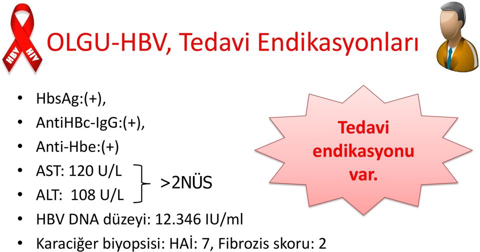 108 U/L >2NÜS HBV DNA düzeyi: 12.