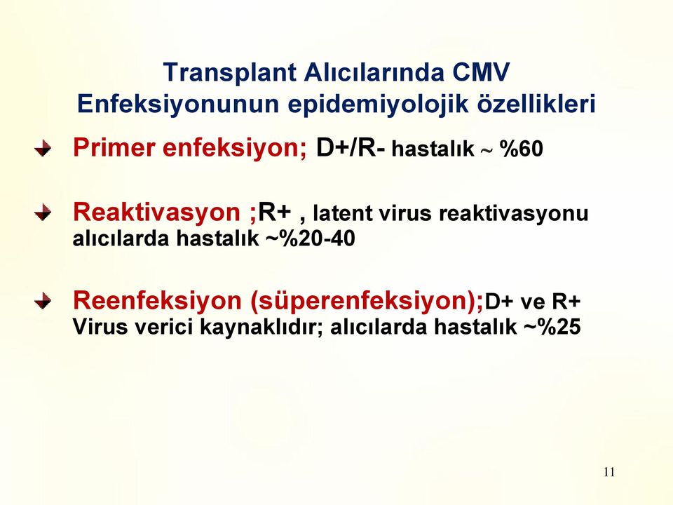 latent virus reaktivasyonu alıcılarda hastalık ~%20-40 Reenfeksiyon