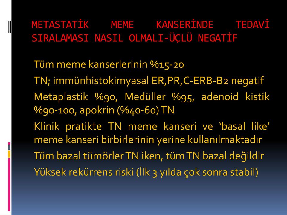 (%40-60) TN Klinik pratikte TN meme kanseri ve basal like meme kanseri birbirlerinin yerine