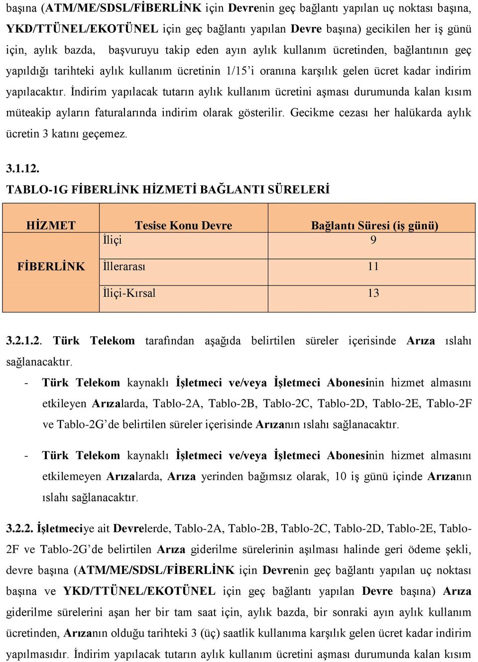 İndirim yapılacak tutarın aylık kullanım ücretini aşması durumunda kalan kısım müteakip ayların faturalarında indirim olarak gösterilir. Gecikme cezası her halükarda aylık ücretin 3 katını geçemez. 3.1.