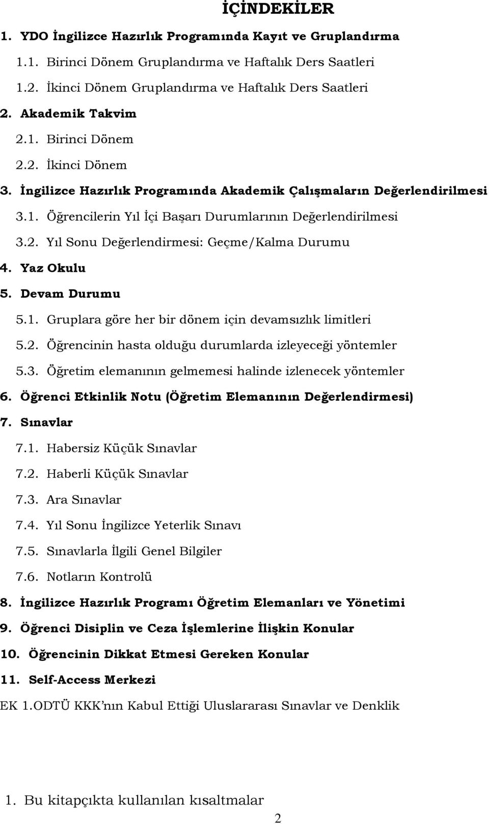 Yaz Okulu 5. Devam Durumu 5.1. Gruplara göre her bir dönem için devamsızlık limitleri 5.2. Öğrencinin hasta olduğu durumlarda izleyeceği yöntemler 5.3.