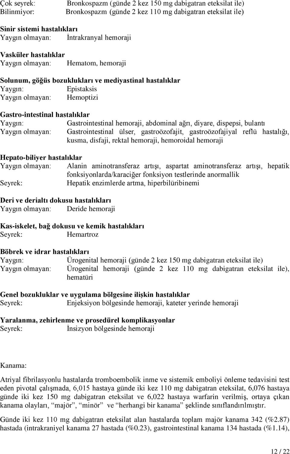 Yaygın: Gastrointestinal hemoraji, abdominal ağrı, diyare, dispepsi, bulantı Yaygın olmayan: Gastrointestinal ülser, gastroözofajit, gastroözofajiyal reflü hastalığı, kusma, disfaji, rektal hemoraji,