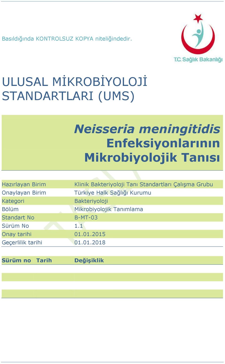 Hazırlayan Birim Klinik Bakteriyoloji Tanı Standartları ÇalıĢma Grubu Onaylayan Birim Türkiye Halk Sağlığı