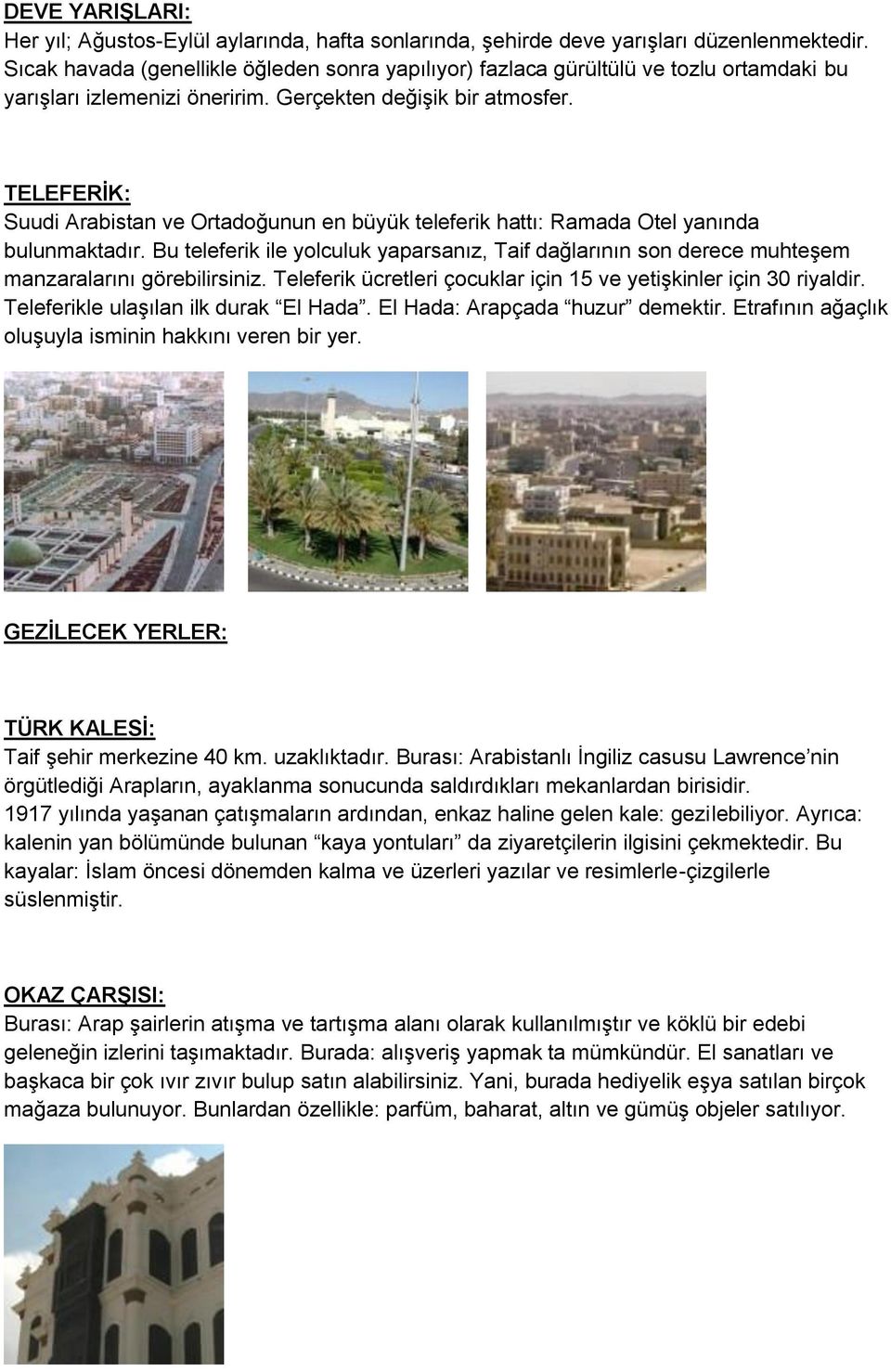 TELEFERİK: Suudi Arabistan ve Ortadoğunun en büyük teleferik hattı: Ramada Otel yanında bulunmaktadır.