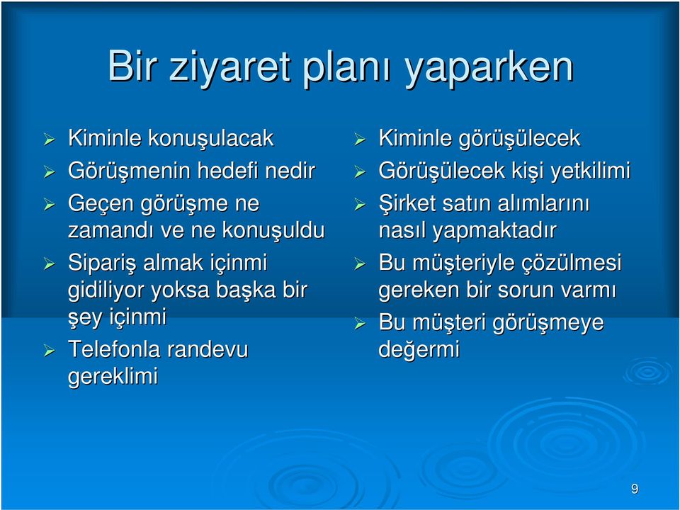 Telefonla randevu gereklimi Kiminle görüşülecekg Görüşülecek kişi i yetkilimi Şirket satın n alımlar