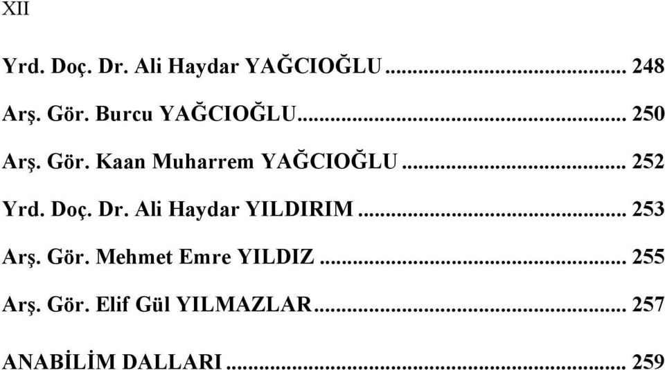 .. 252 Yrd. Doç. Dr. Ali Haydar YILDIRIM... 253 Arş. Gör.