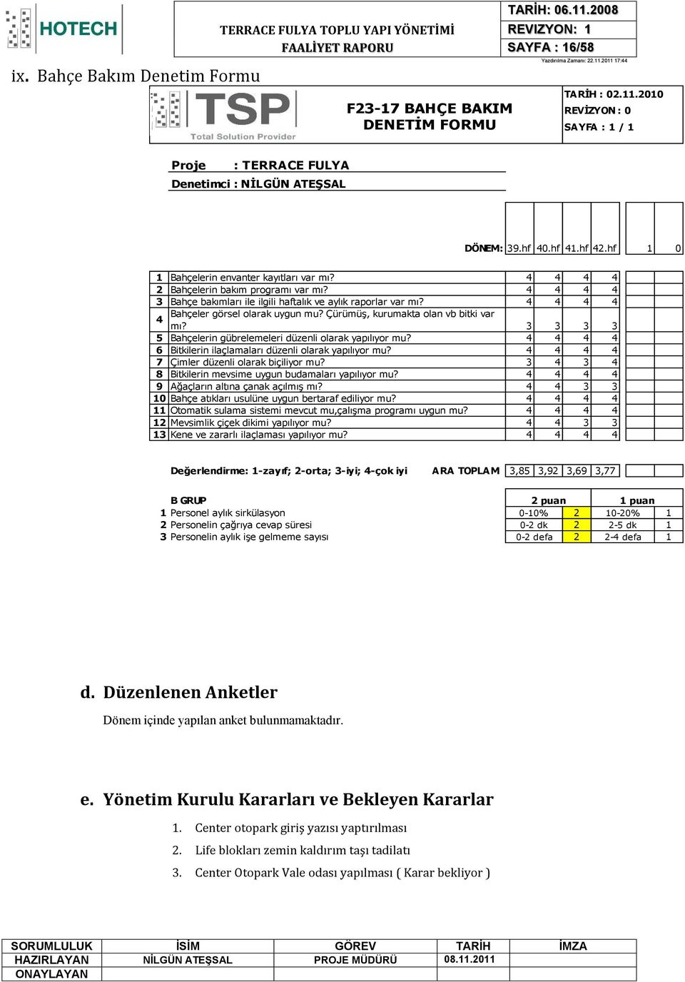 4 4 4 4 Bahçeler görsel olarak uygun mu? ÇürümüĢ, kurumakta olan vb bitki var 4 mı? 3 3 3 3 5 Bahçelerin gübrelemeleri düzenli olarak yapılıyor mu?