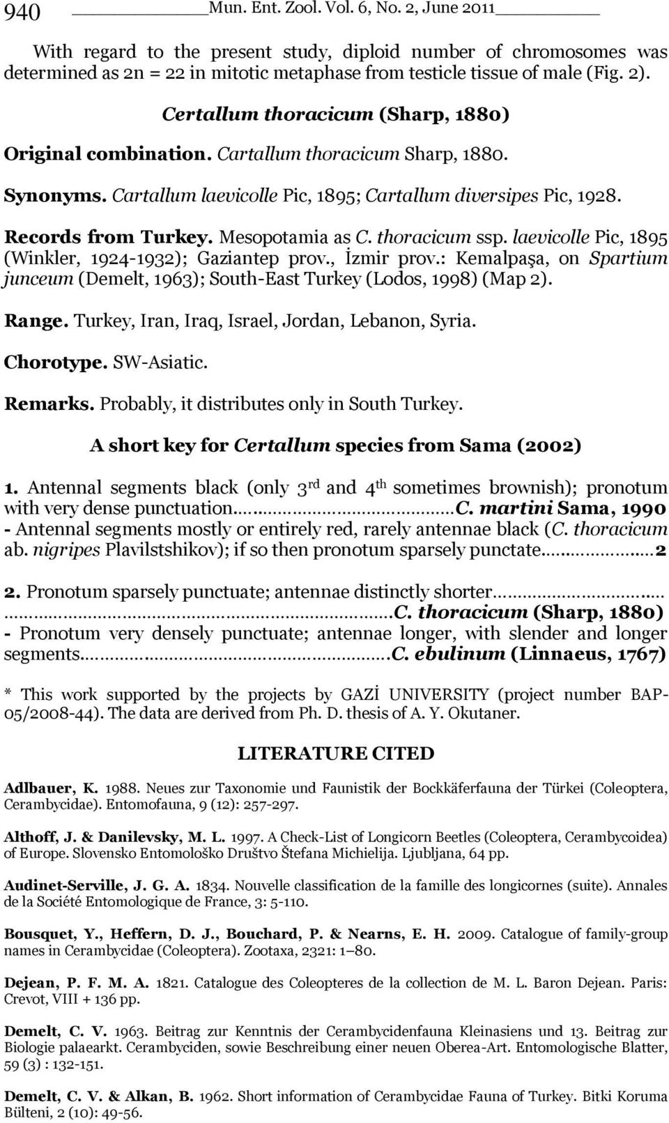 Mesopotamia as C. thoracicum ssp. laevicolle Pic, 1895 (Winkler, 1924-1932); Gaziantep prov., İzmir prov.: Kemalpaşa, on Spartium junceum (Demelt, 1963); South-East Turkey (Lodos, 1998) (Map 2).