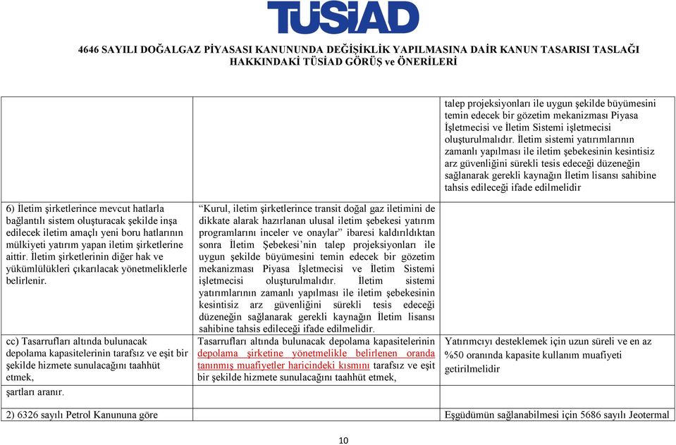 ifade edilmelidir 6) İletim şirketlerince mevcut hatlarla bağlantılı sistem oluşturacak şekilde inşa edilecek iletim amaçlı yeni boru hatlarının mülkiyeti yatırım yapan iletim şirketlerine aittir.