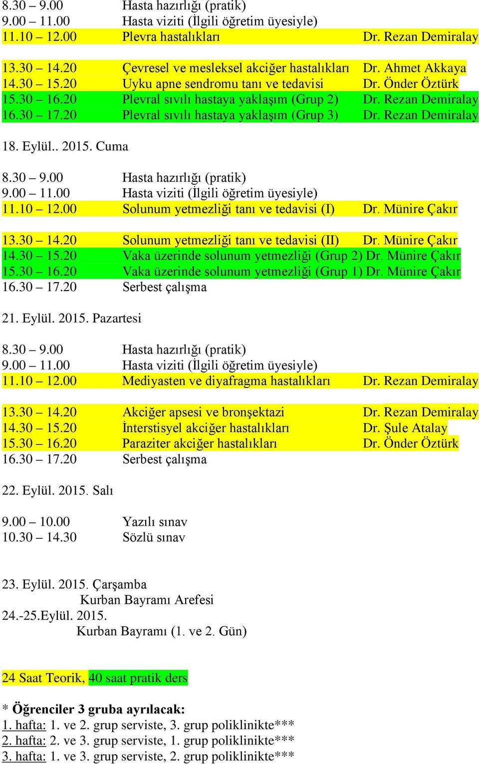 00 Solunum yetmezliği tanı ve tedavisi (I) Dr. Münire Çakır 13.30 14.20 Solunum yetmezliği tanı ve tedavisi (II) Dr. Münire Çakır 14.30 15.20 Vaka üzerinde solunum yetmezliği (Grup 2) Dr.