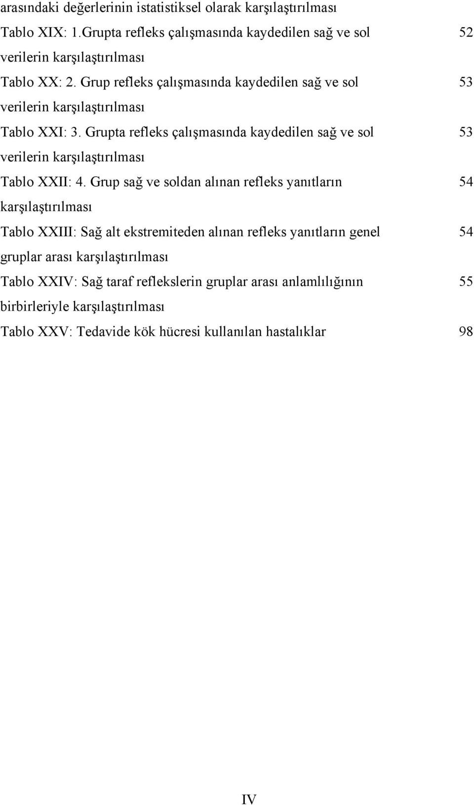 Grupta refleks çalışmasında kaydedilen sağ ve sol 53 verilerin karşılaştırılması Tablo XXII: 4.