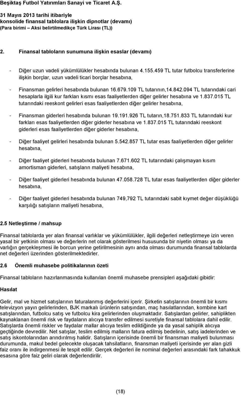 094 TL tutarındaki cari hesaplarla ilgili kur farkları kısmı esas faaliyetlerden diğer gelirler hesabına ve 1.837.