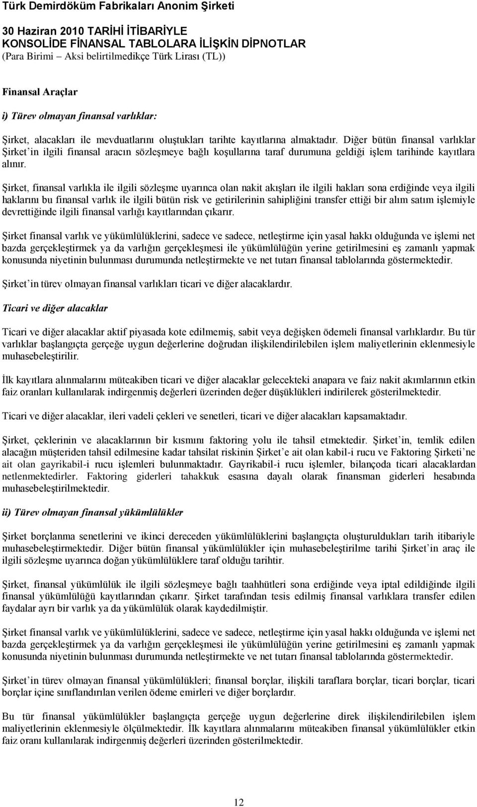 ġirket, finansal varlıkla ile ilgili sözleģme uyarınca olan nakit akıģları ile ilgili hakları sona erdiğinde veya ilgili haklarını bu finansal varlık ile ilgili bütün risk ve getirilerinin