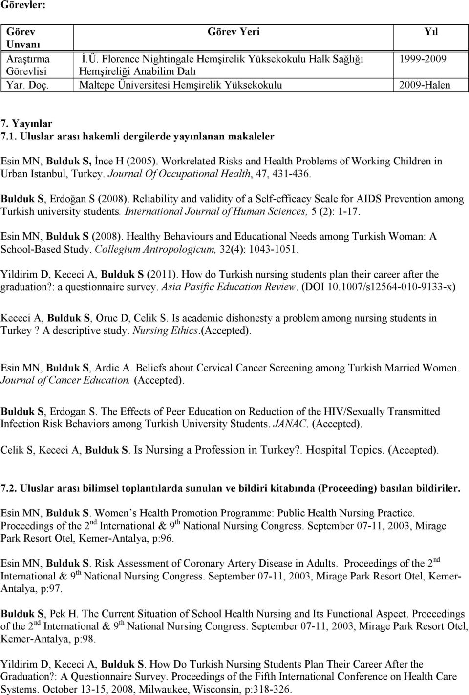 Workrelated Risks and Health Problems of Working Children in Urban Istanbul, Turkey. Journal Of Occupational Health, 47, 431-436. Bulduk S, Erdoğan S (2008).