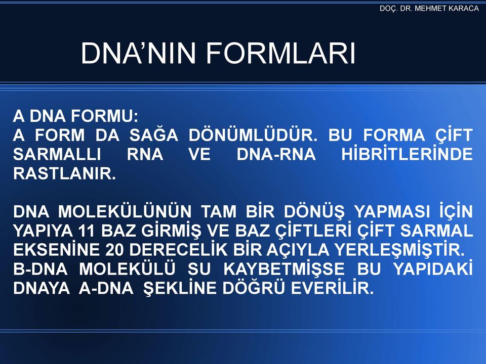 DNA MOLEKÜLÜNÜN TAM BĠR DÖNÜġ YAPMASI ĠÇĠN YAPIYA 11 BAZ GĠRMĠġ VE BAZ ÇĠFTLERĠ