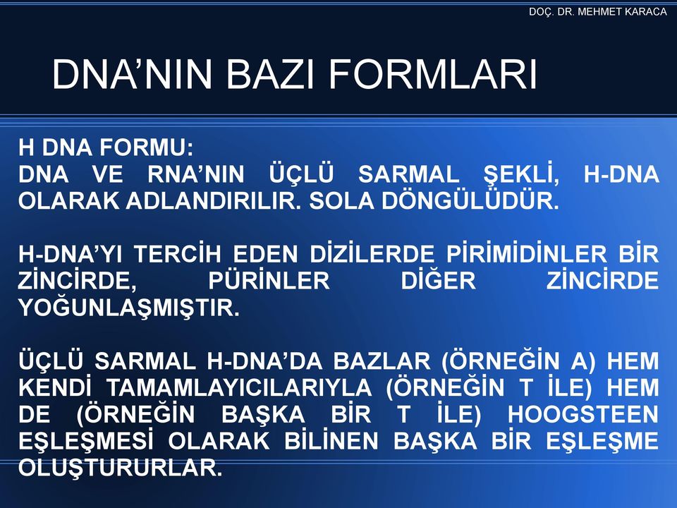 H-DNA YI TERCĠH EDEN DĠZĠLERDE PĠRĠMĠDĠNLER BĠR ZĠNCĠRDE, PÜRĠNLER DĠĞER ZĠNCĠRDE YOĞUNLAġMIġTIR.