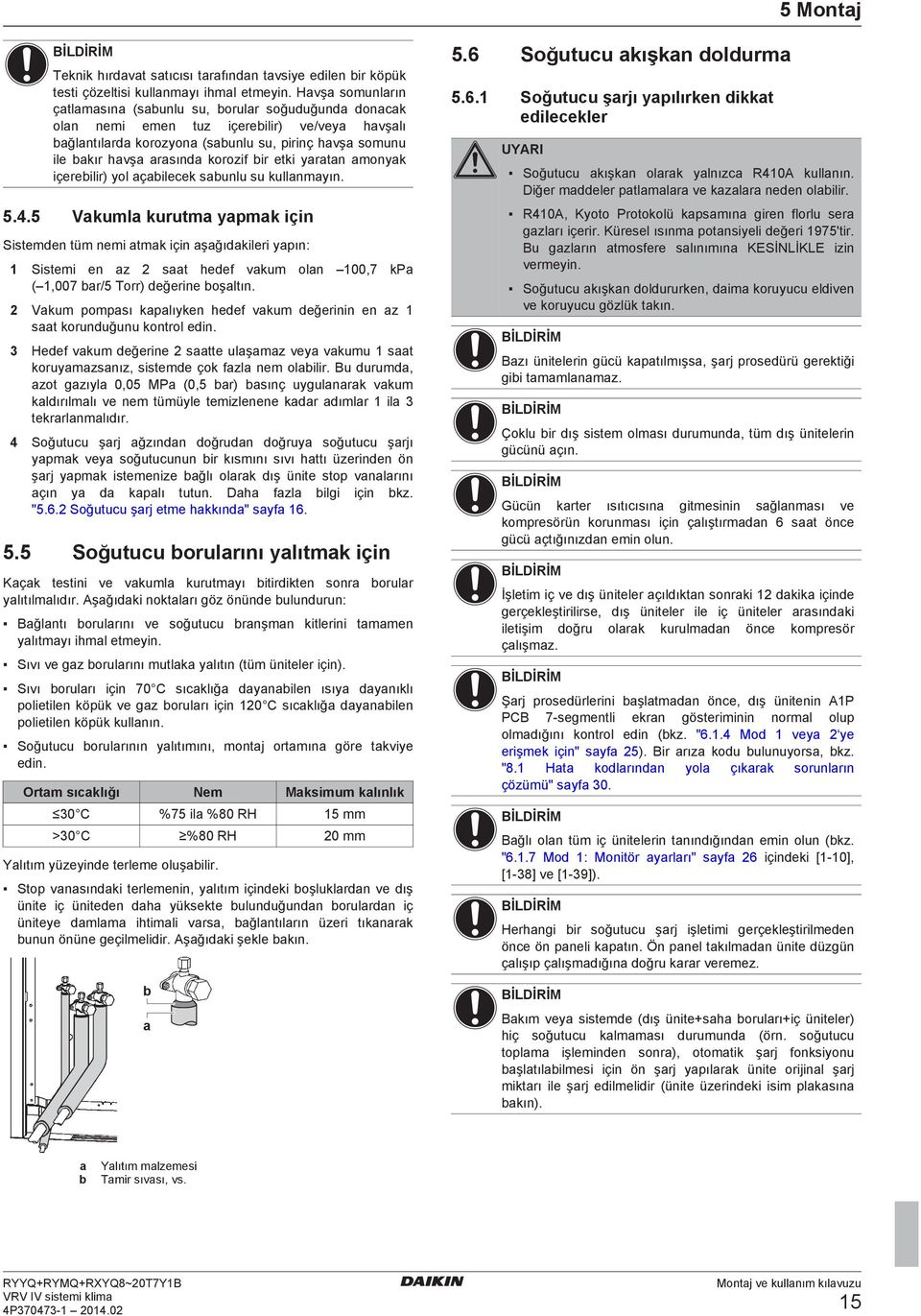 kullnmyın. 5.4.5 Vkuml kurutm ypmk için Sistmn tüm nmi tmk için şğıkilri ypın: 1 Sistmi n z 2 st vkum oln 100,7 kp ( 1,007 r/5 Torr) ğrin oşltın.